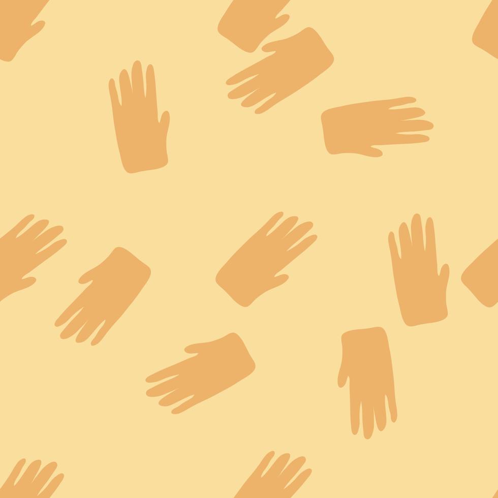 Hand formt nahtloses Muster im einfachen Stil auf gelbem Hintergrund. Silhouette einer Tapete mit menschlichen Händen. vektor