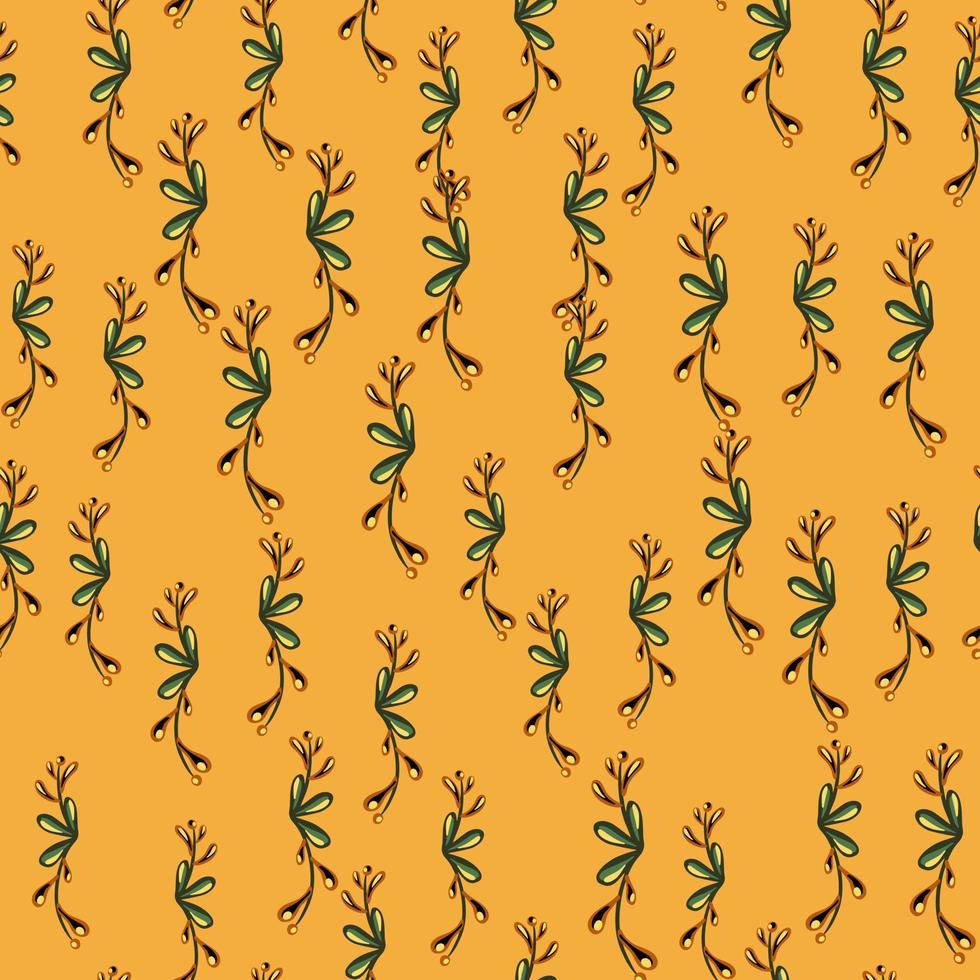 sömlös abstrakt mönster med små blommiga grenar silhuetter. pastell orange bakgrund. vektor