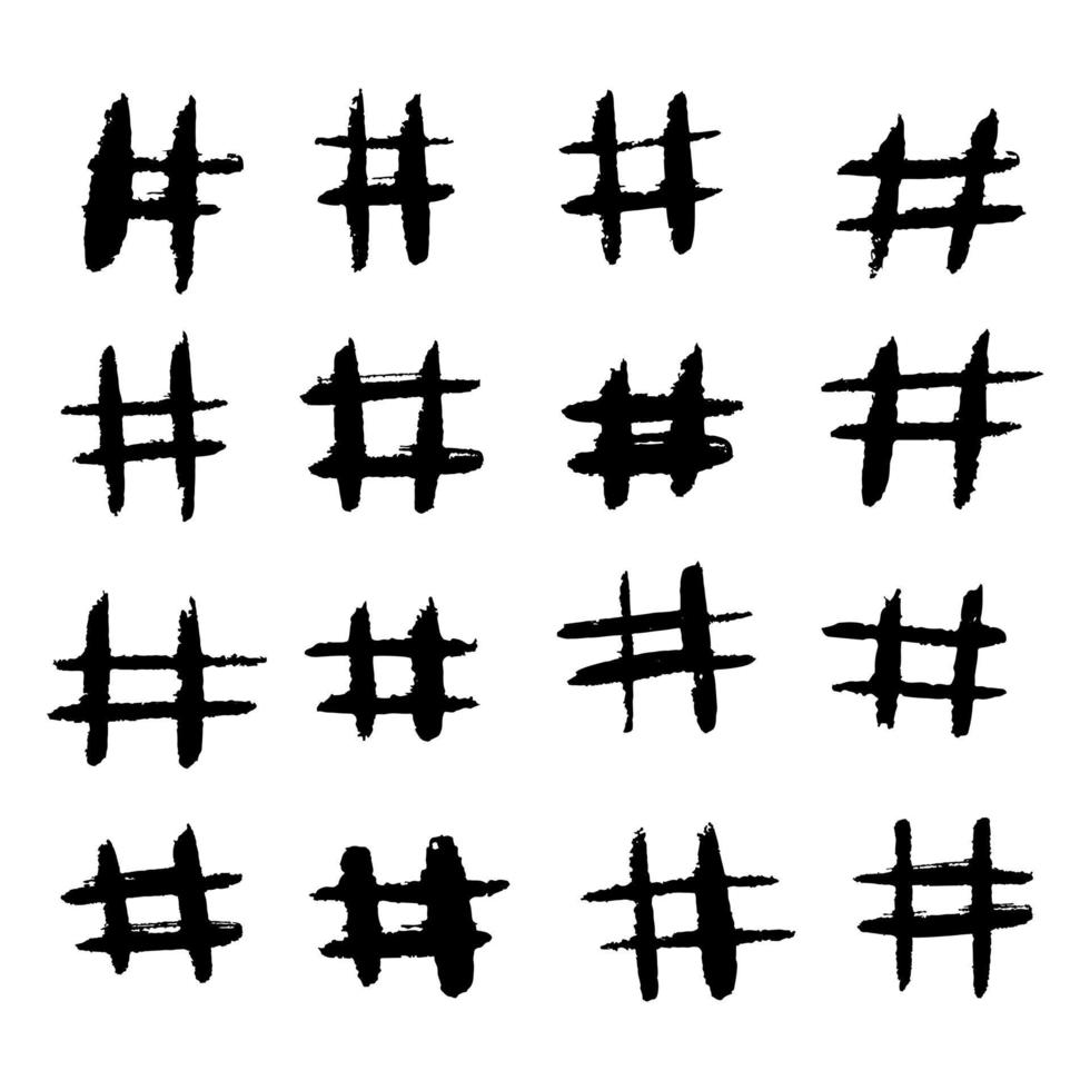 uppsättning handritad hashtag. frihand hash tag symbol isolerade vektor