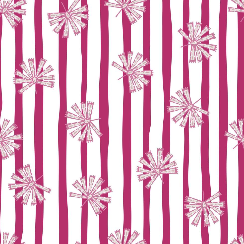 helles tropisches nahtloses muster mit rosa gekritzelvolks-licuala-palmenverzierung. gestreifter Hintergrund. vektor