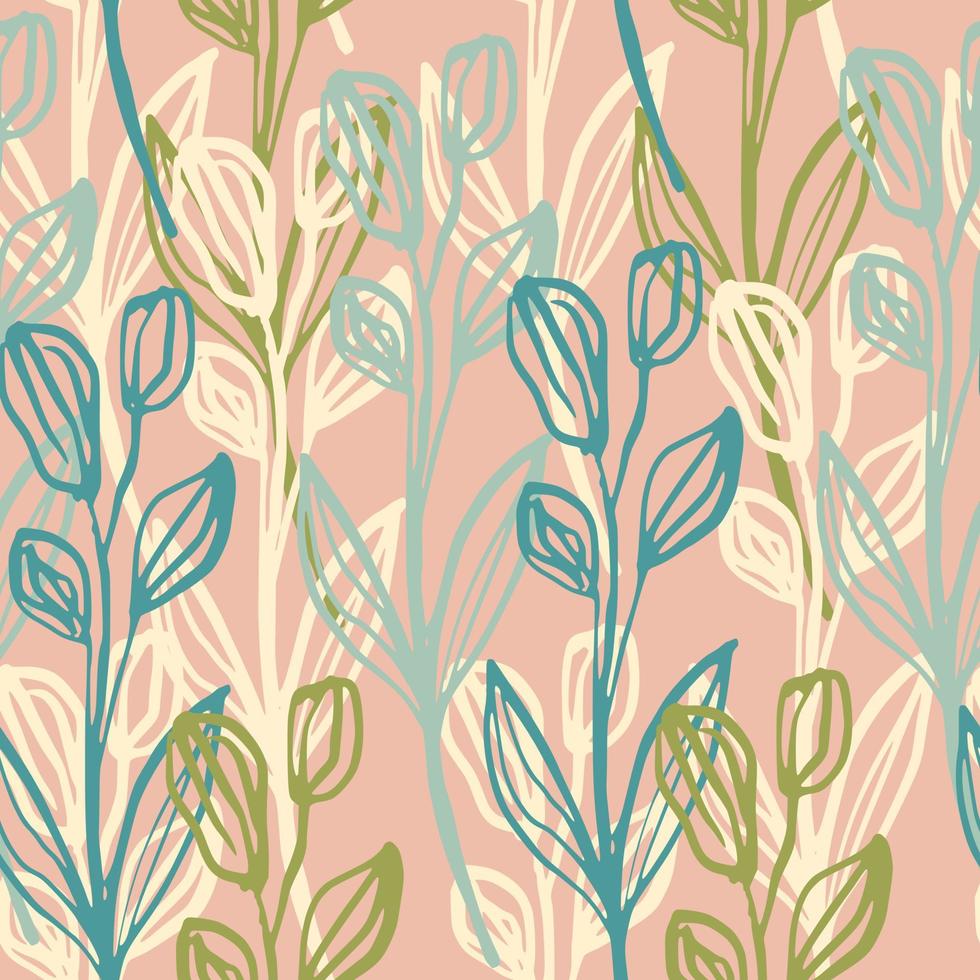 kreativa linjekonst blad seamless mönster. modern handritad botanisk bakgrund. blommig tapet. vektor