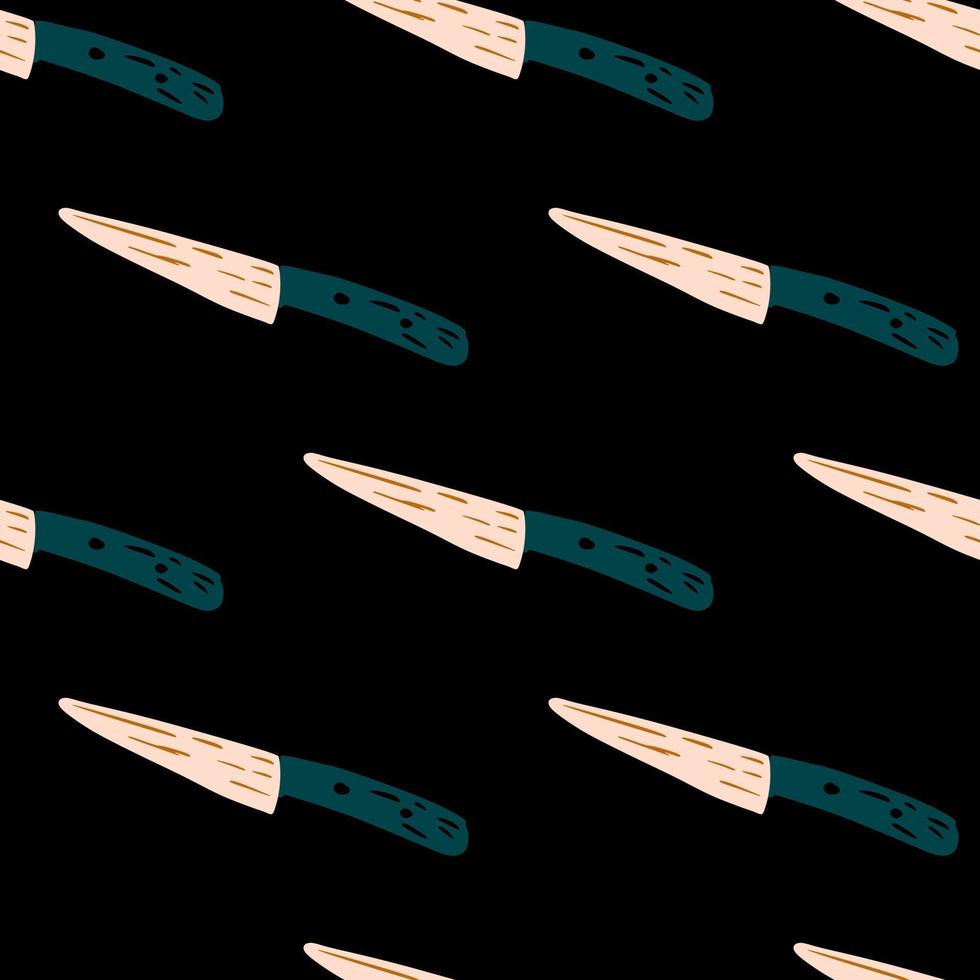 rosa och marinblå färgade kniv element sömlösa doodle mönster. handritad matlagning prydnad på svart bakgrund. vektor