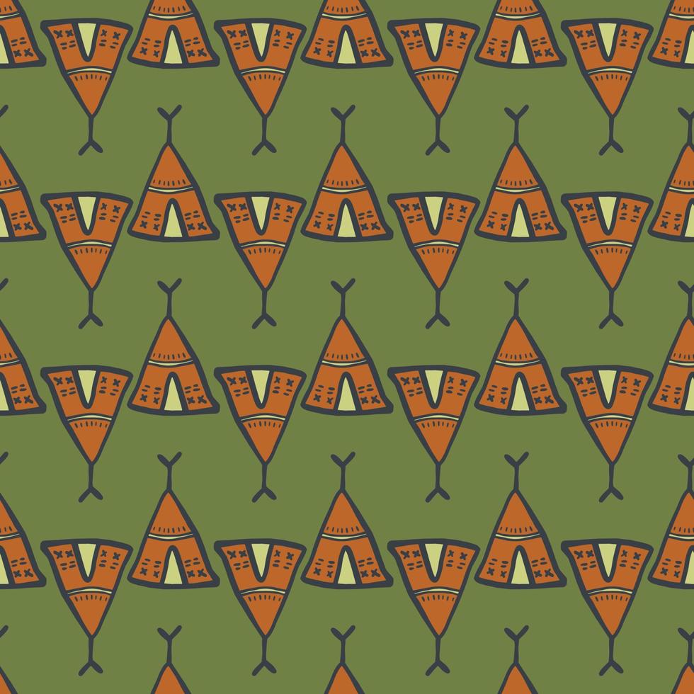 geometrische handgezeichnete Tipi Musterdesign auf grünem Hintergrund. Doodle-Stil. Stammes-Tapete. vektor