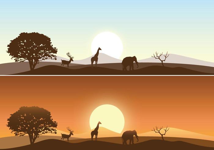 Afrikanische Sonnenaufgang Landschaft Vektor Pack