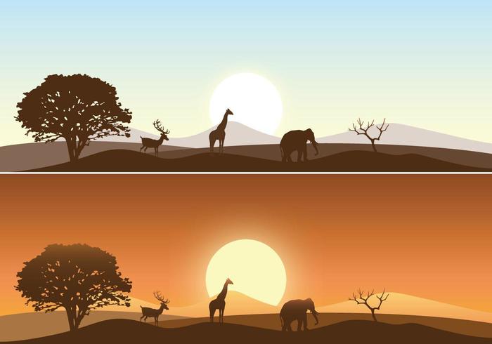 Afrikansk soluppgång landskap vektor pack