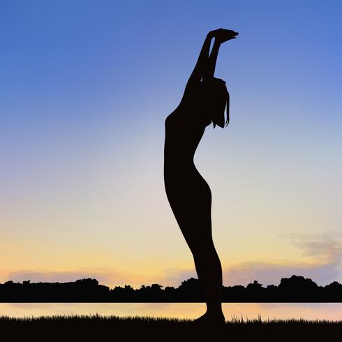 Lady siluettbild i Yoga hållning. vektor