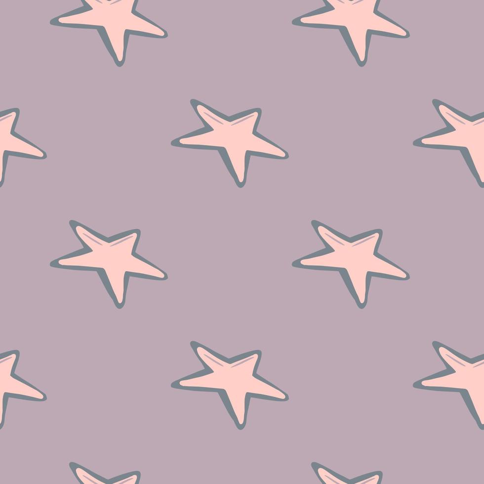 minimalistisk stjärna prydnad sömlösa handritade mönster. klottra utrymme tryck med rosa element på pastell lila bakgrund. vektor