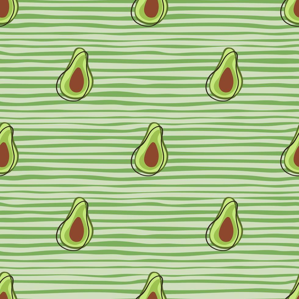 vegeteriskt sömlöst mönster med enkla tryck av avokadoformer. randig grön bakgrund. vektor
