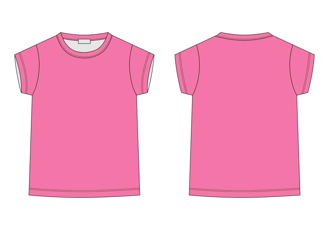 skizzieren Sie das T-Shirt der technischen Skizze der Kinder in den rosa Farben. Kinder-T-Shirt-Design-Vorlage. vektor
