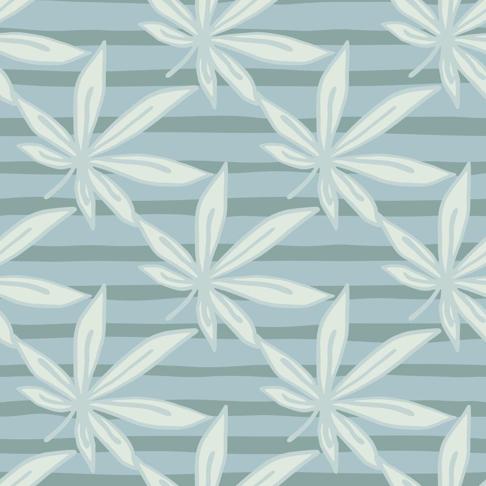 einfaches nahtloses Marihuana-Muster. Artwork mit Drogen in blauen Pastelltönen mit abgestreiftem Hintergrund. vektor