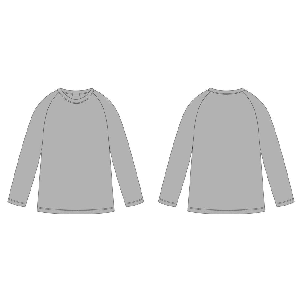 Jumper-Design-Vorlage. technische skizze eines grauen raglan-sweatshirts. Kinderkleidung. vektor