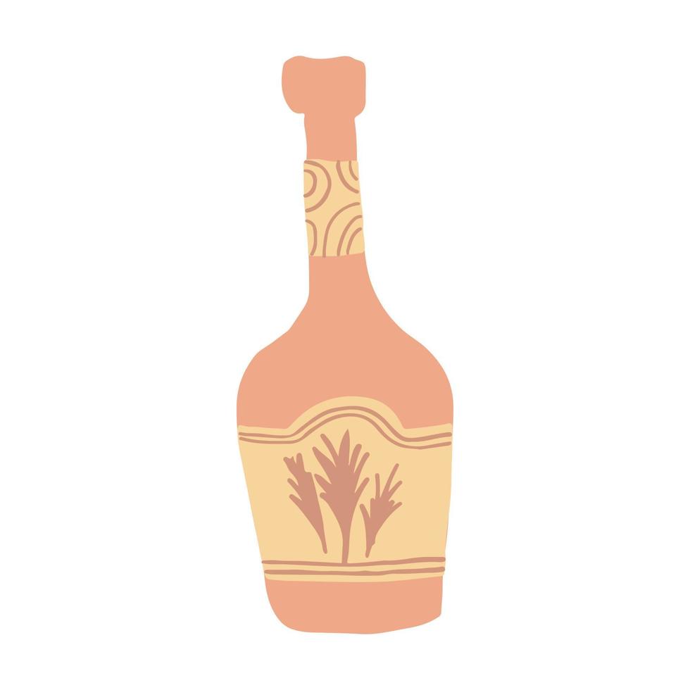 söt rom alkohol flaska i doodle stil. frihandsteckning. rolig glasflaska isolerad på vit bakgrund. vektor
