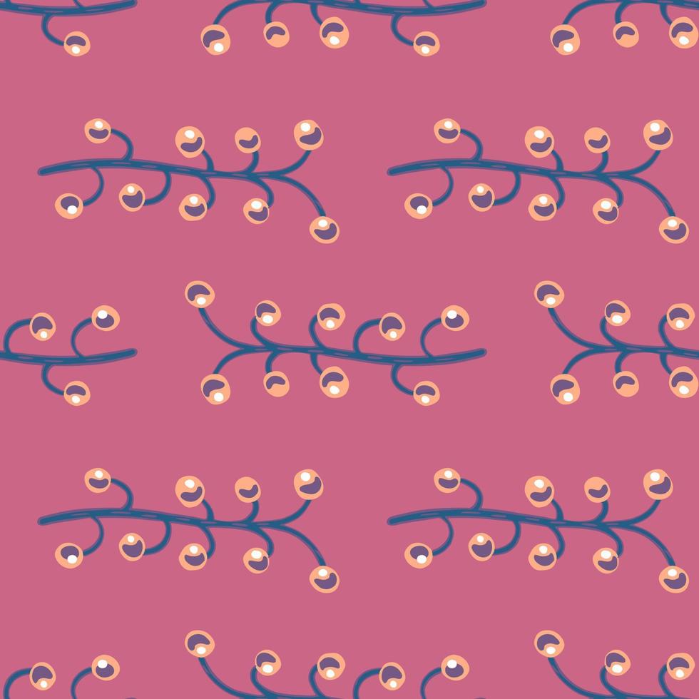 blomma sömlösa flora mönster med marinblå färgade bär grenar prydnad. rosa bakgrund. vektor