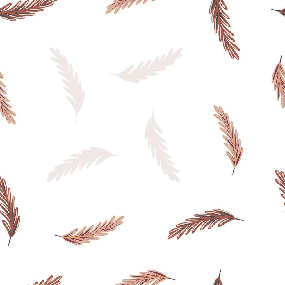 isolerade fjäder seamless mönster i doodle enkel stil. vit bakgrund. dekorativt tryck. vektor