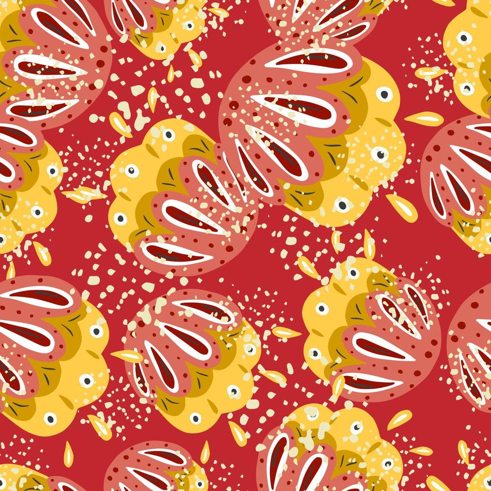 gula och rosa färgade folk blomma element seamless mönster. ljus röd bakgrund med stänk. vektor