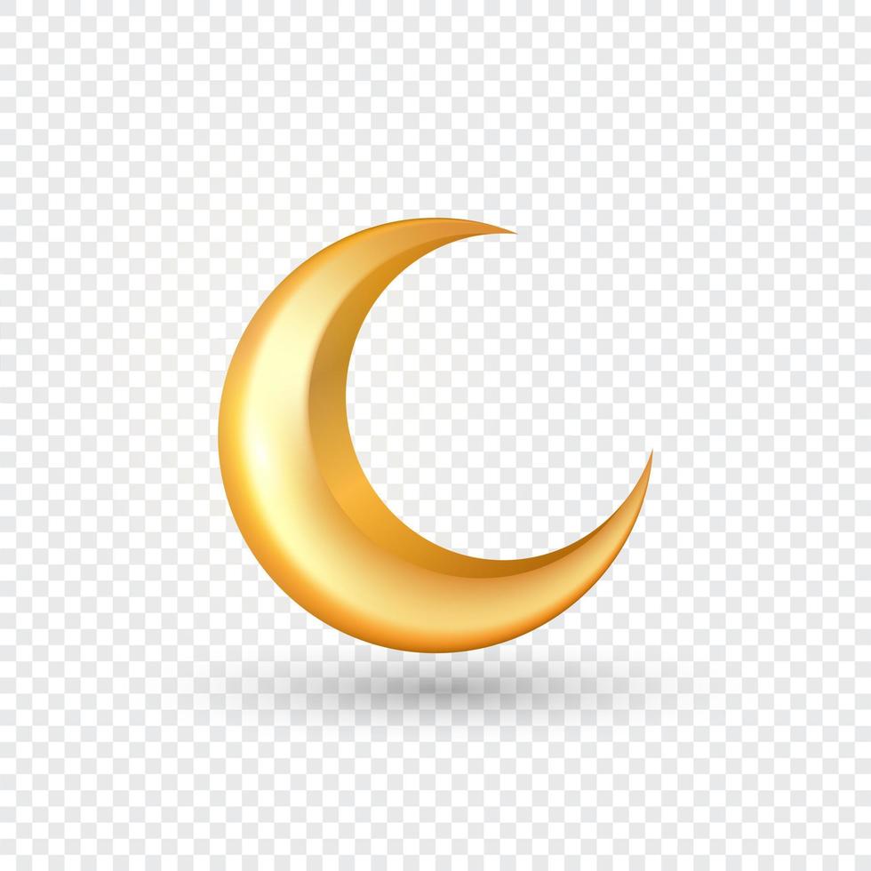 3D goldene reflektierende Halbmonde isoliert auf transparentem Hintergrund. islamische dekorative vektorelemente für muslimische feiertage vektor