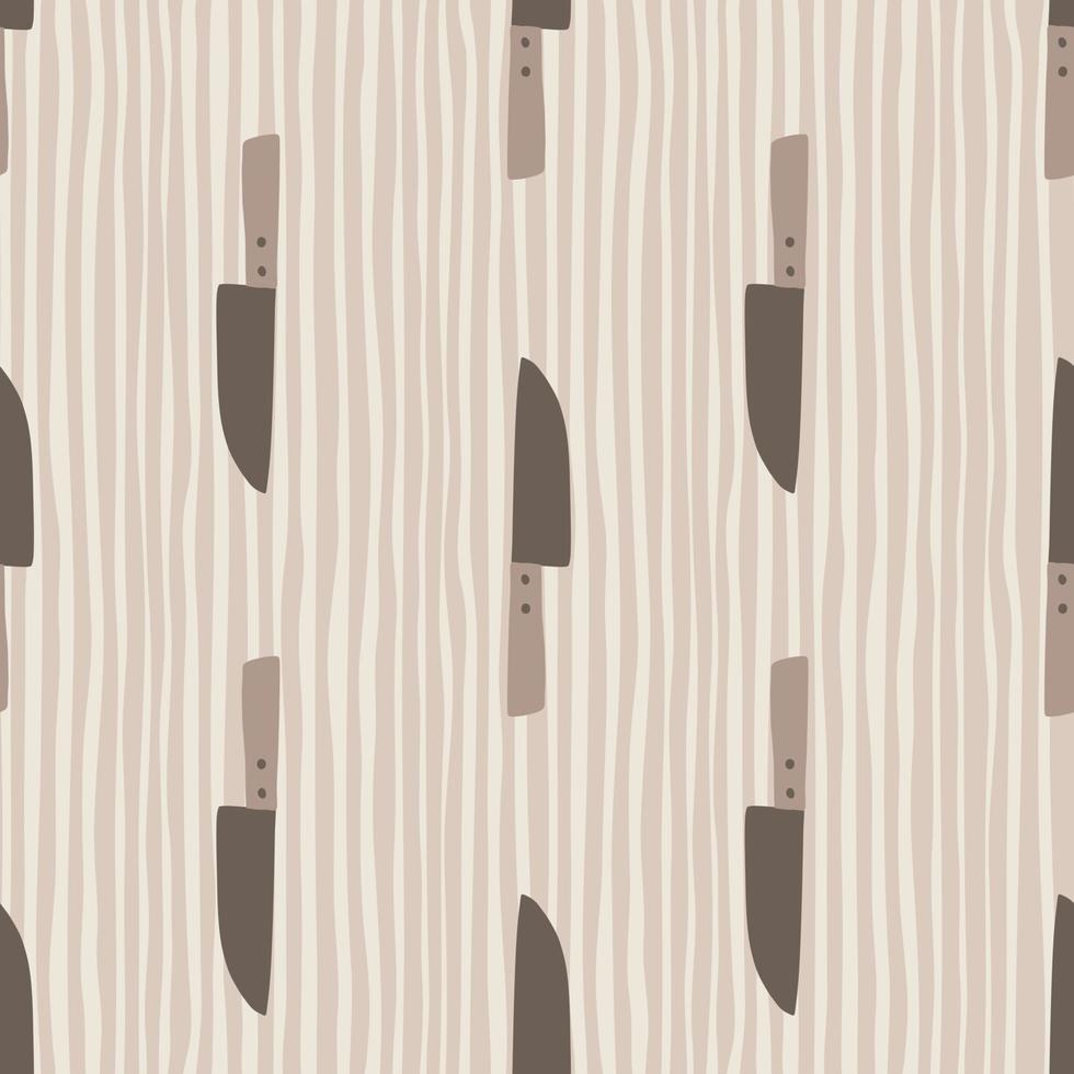 kniv enkla silhuetter sömlösa handritade mönster. grå färgade köksredskap på beige avskalad bakgrund. vektor