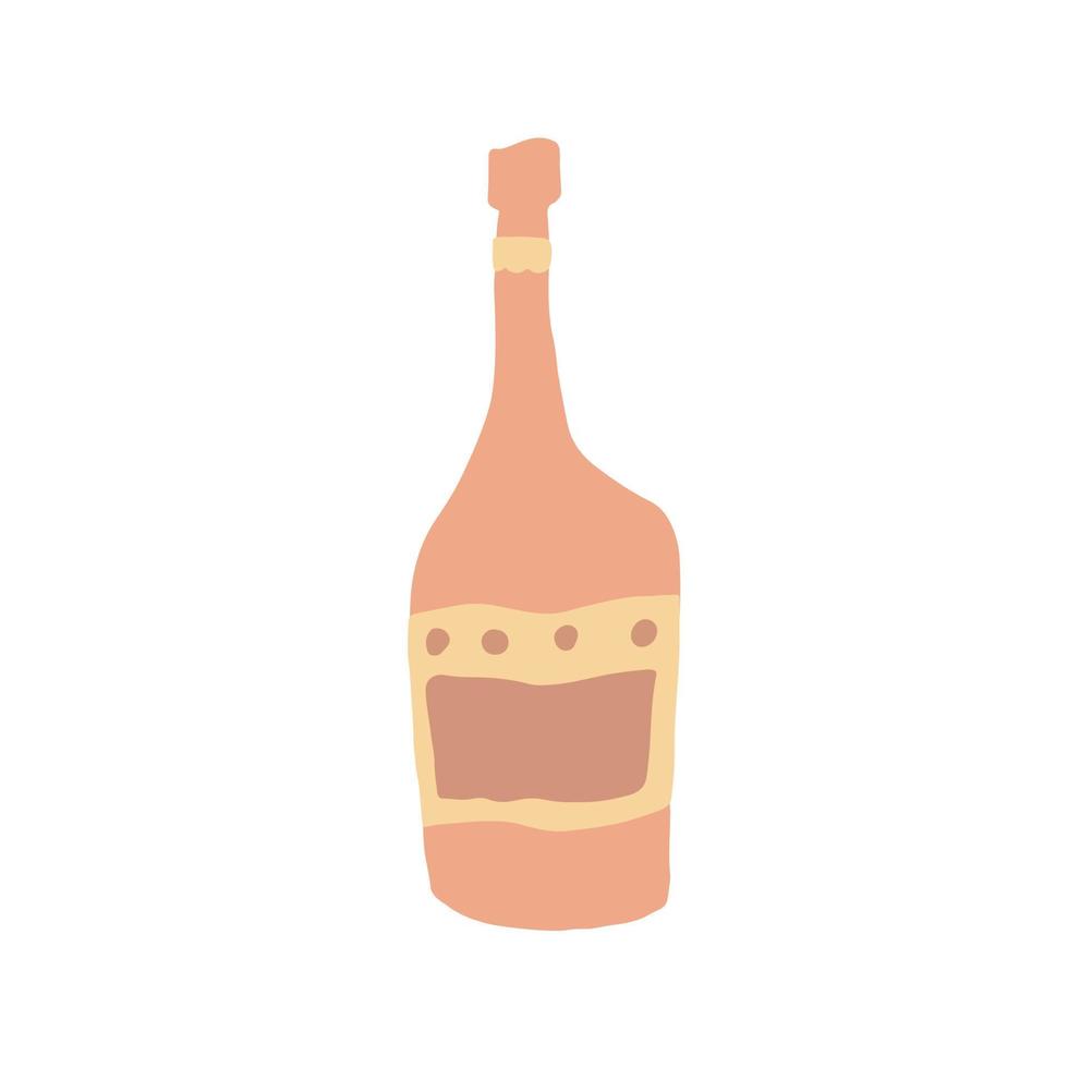 brandy alkohol flaska i doodle stil. frihandsteckning. rolig glasflaska isolerad på vit bakgrund. vektor
