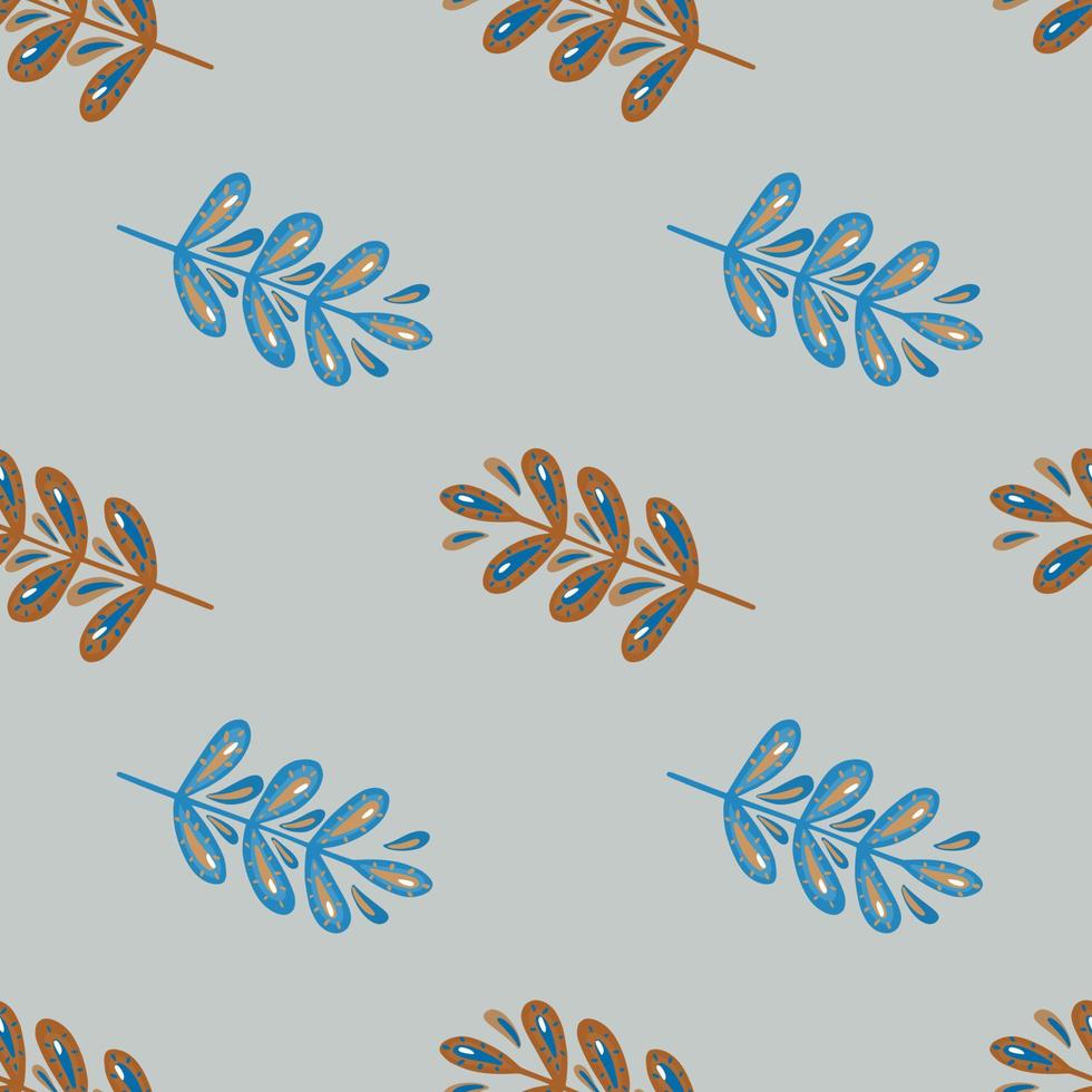 dekorativa sömlösa natur lövverk mönster med blå färgade blad grenar prydnad. grå bakgrund. vektor