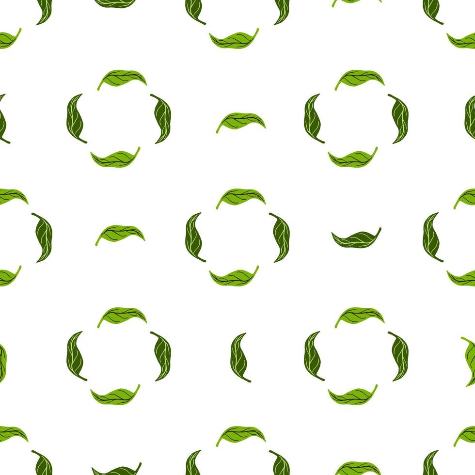 växtbaserade abstrakta sömlösa mönster med geometriska mandarin gröna blad prydnad. vit bakgrund. vektor