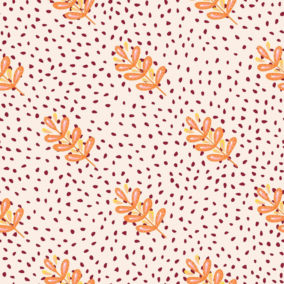 abstrakte Naturflora nahtloses Muster mit orangefarbenen Blättern Zweigen drucken. hell gepunkteter Hintergrund. vektor