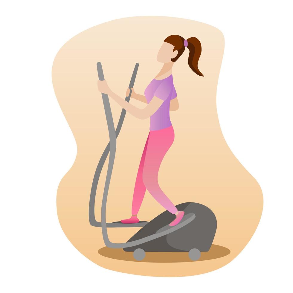 Fitness-Konzept Illustration einer Frau, die auf einem Ellipsentrainer läuft. vektor