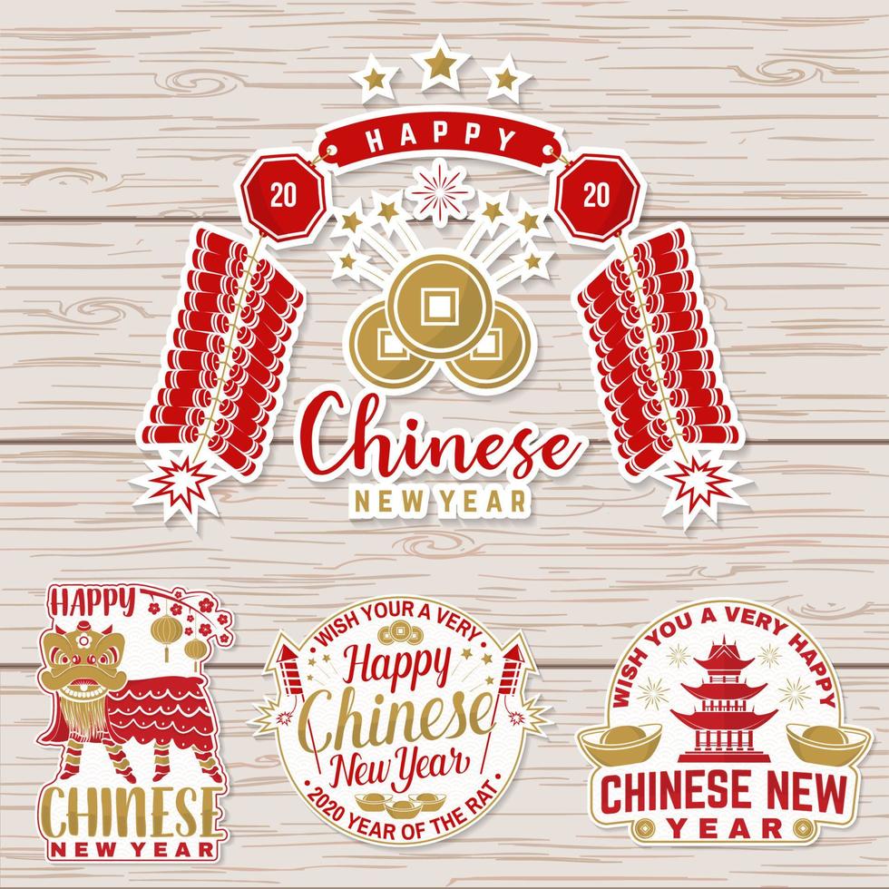 satz frohes chinesisches neujahrsaufkleberdesign. Vektor. chinesisches neujahrspatch oder grußkarte. vektor