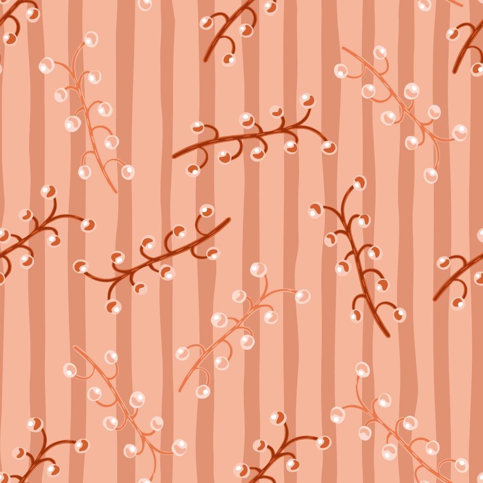 handritad abstrakt botanisk seamless mönster med doodle bär grenar prydnad. randig orange bakgrund. vektor