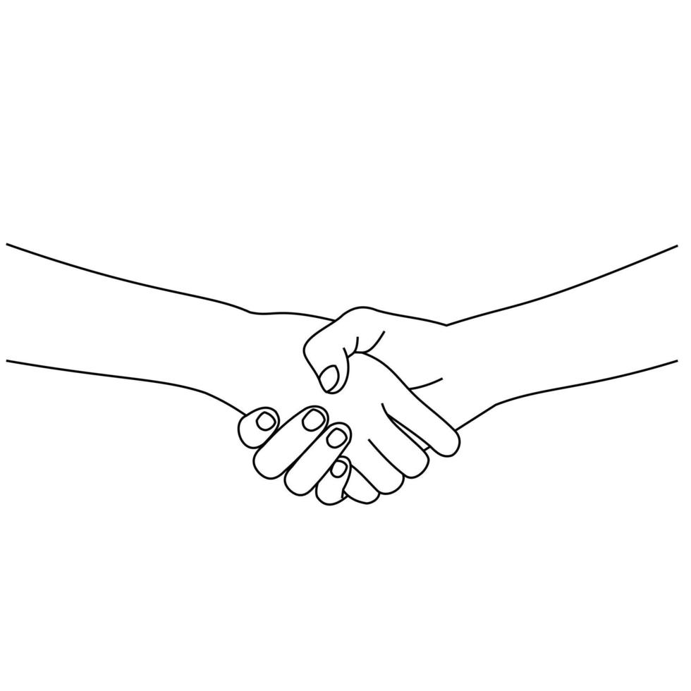 illustration linjeritning en bild av två affärsmän som skakar hand. affärsmansförhandlingar eller gå med i affärer illustreras av ett nära handslag mellan två handmän isolerade på vit bakgrund vektor