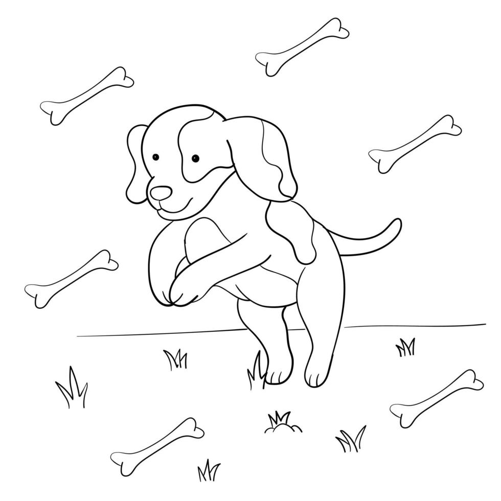 handritad söt hund kontur illustration vektor