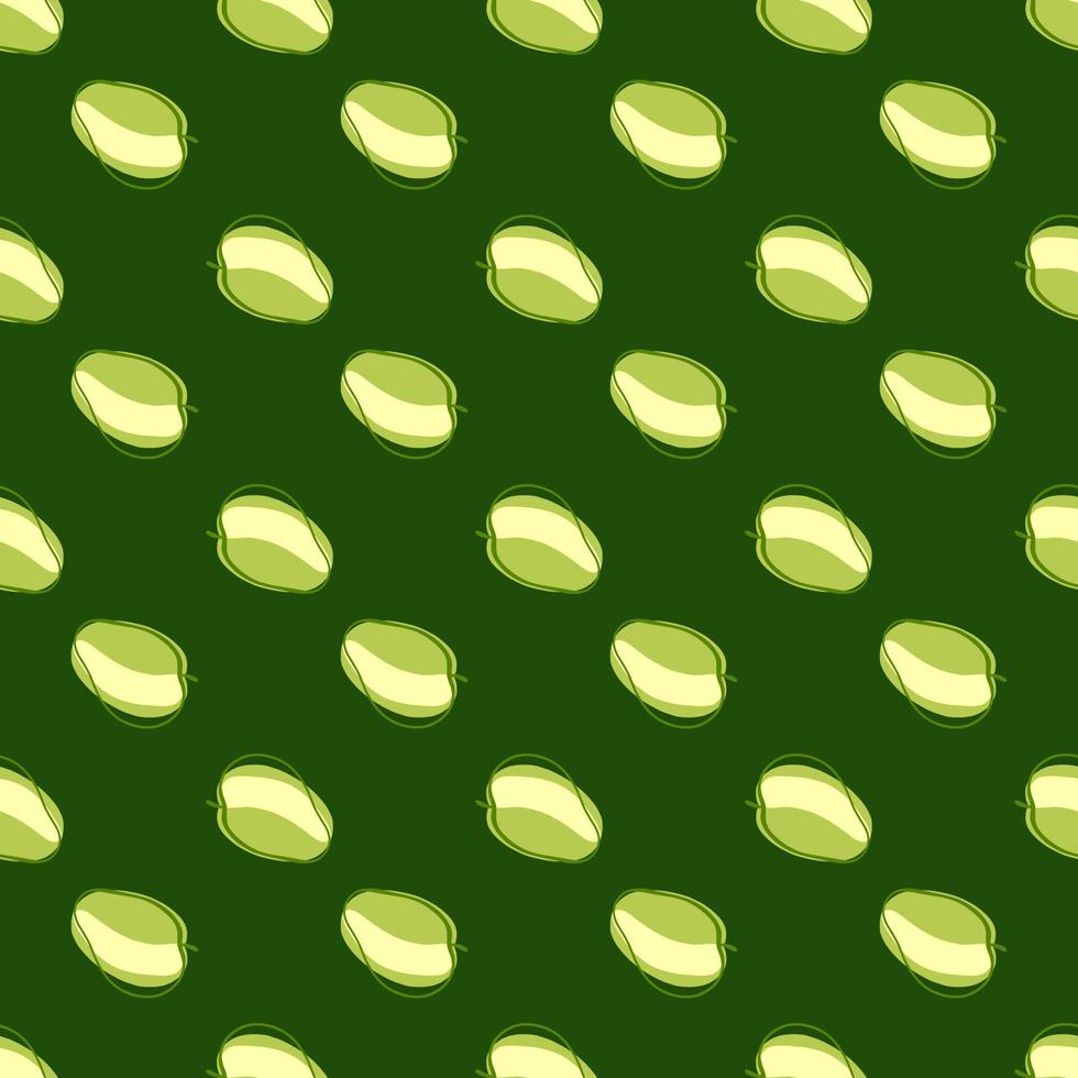 Organisches, leckeres, nahtloses Muster mit Doodle-konturiertem Aprikosen-Ornament. grüner heller hintergrund. vektor