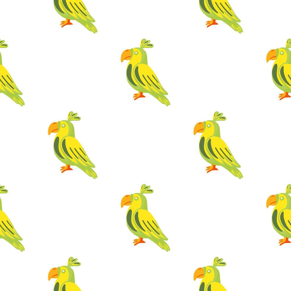 isolerade doodle seamless mönster med gröna och gula papegojor fågel prydnad. vit bakgrund. vektor