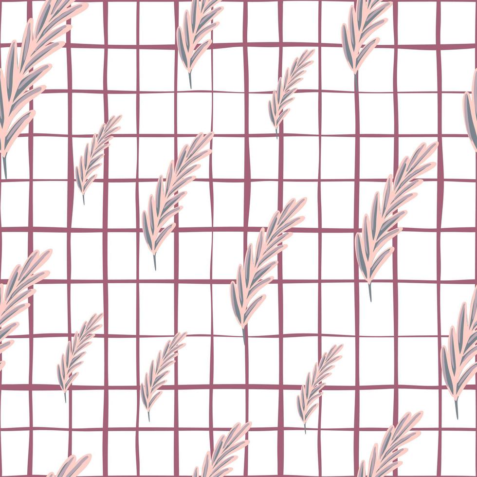 natur abstrakt sömlösa mönster i geometrisk stil med slumpmässiga lila fjäder former. rutig bakgrund. vektor