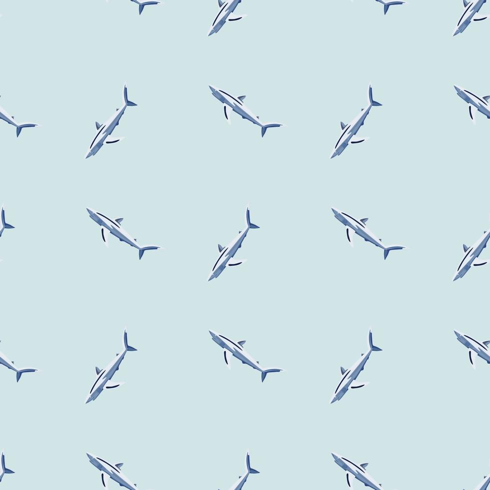 Nahtloses Muster blauer Hai auf helltürkisem Hintergrund. Textur von Meeresfischen für jeden Zweck. vektor