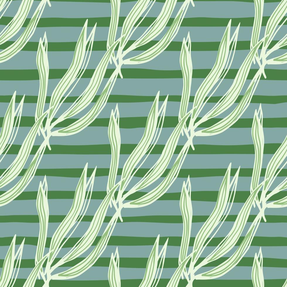gröna sjögräs sömlösa mönster på randig bakgrund. undervattens lövverk bakgrund. vektor