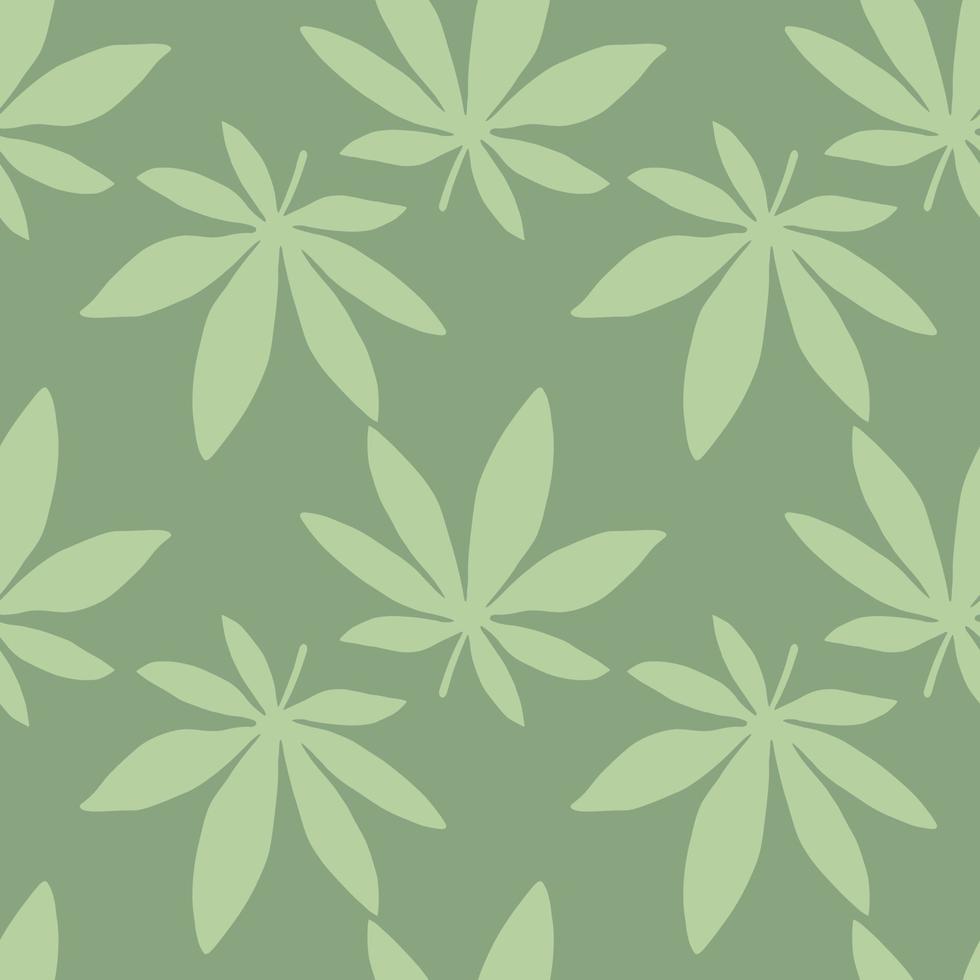 Marihuana-Silhouetten pastellfarbenes, nahtloses Muster. hellgrüner Drogendruck. vektor