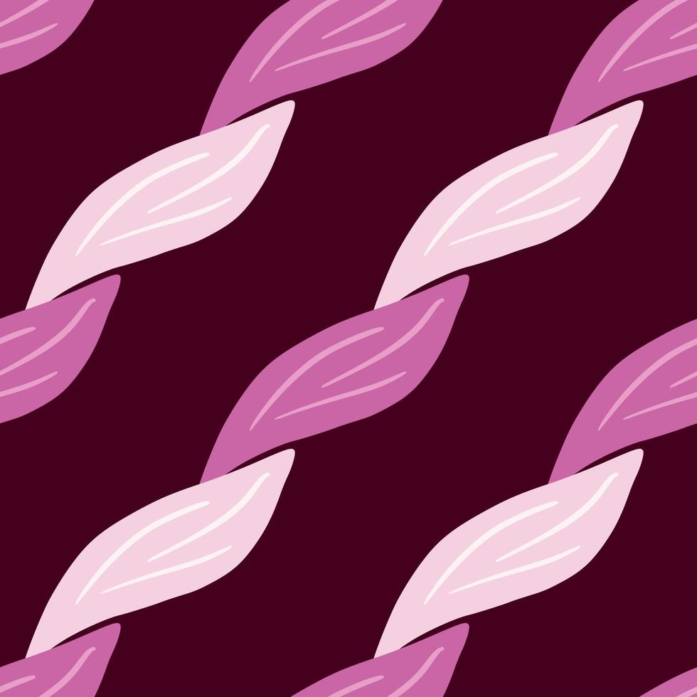 kontrastieren Sie botanisches nahtloses Muster mit rosafarbenen Blattsilhouetten. dunkler kastanienbrauner Hintergrund. einfacher Stil. vektor