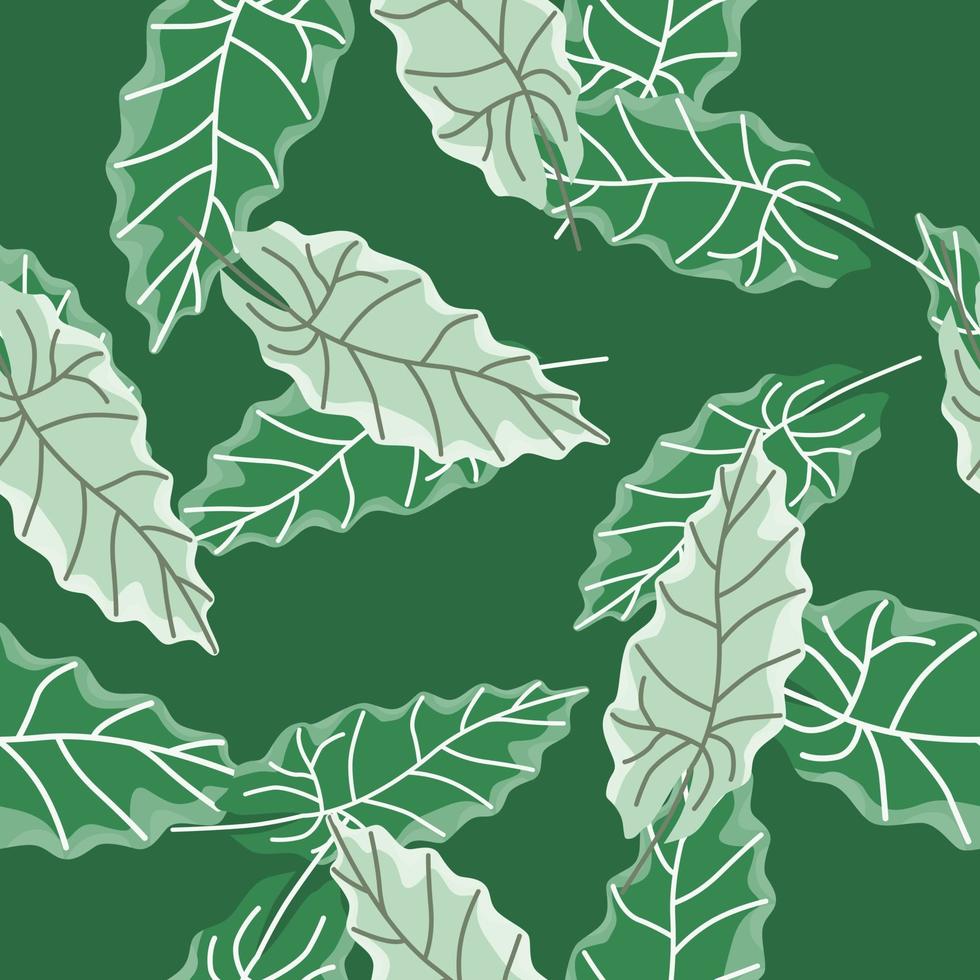 ljusa gröna blad silhuetter seamless mönster i handritad stil. slumpmässigt löv naturtryck. vektor