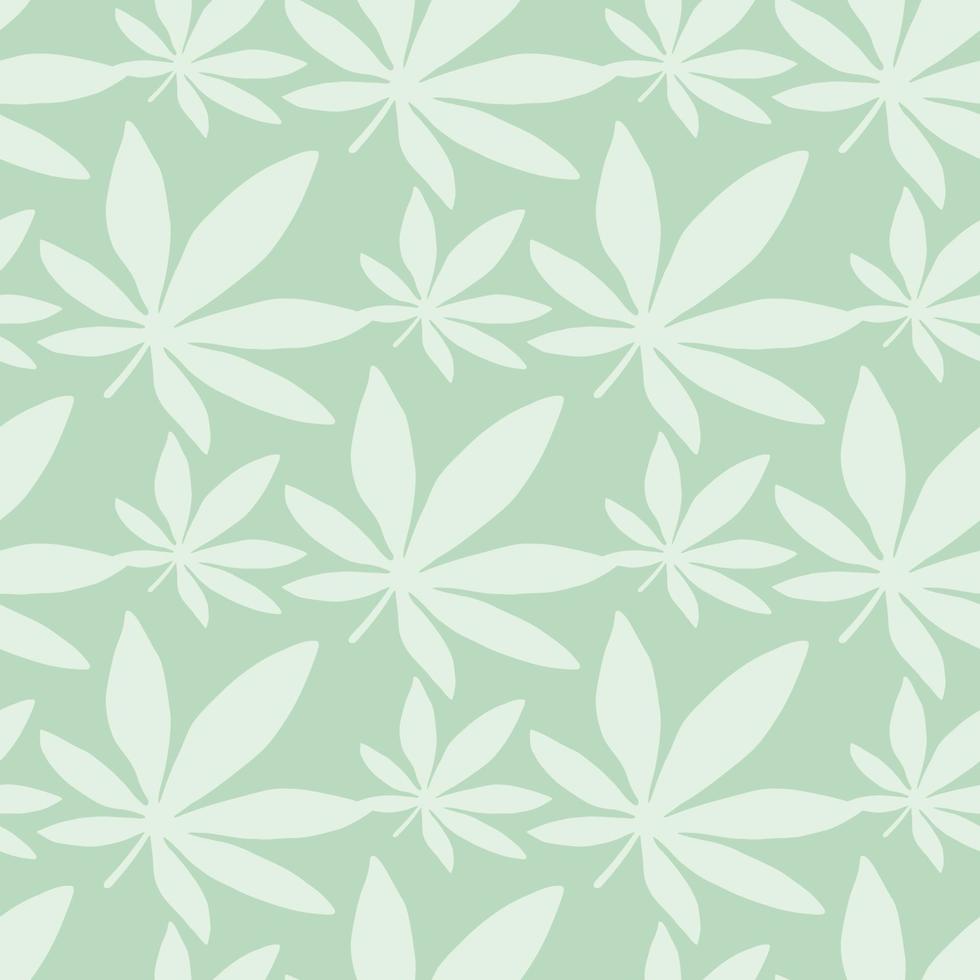 pastellhelles Cannabis nahtloses Muster. Lichtblätter auf blauem Hintergrund. Hanfdruck. vektor
