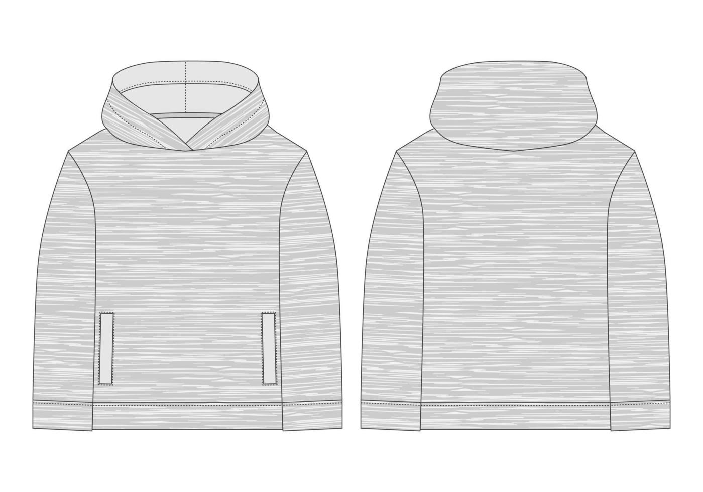 Technical Sketch für Herren-Hoodie aus Melange-Stoff. Mockup-Vorlagen-Kapuzenpulli. vektor