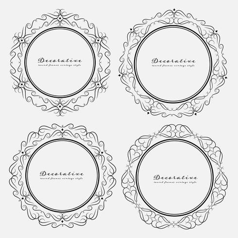 Set av dekorativa runda ramar vintage stil. Vektor illustration.