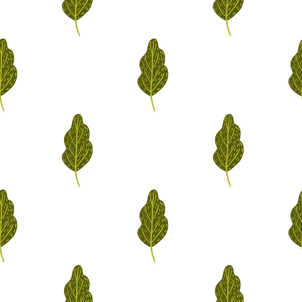 isolerade sömlösa mönster med enkla doodle ek lämnar element. grönt tryck på vit bakgrund. vektor