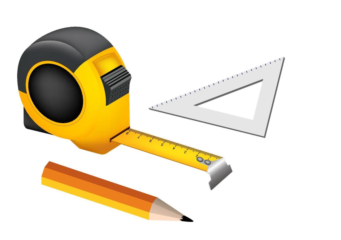 Gelber Roulette-Generator mit Bleistift und dreieckigem Lineal auf weißem Hintergrund. Cartoon-Illustrationsvektor im flachen Stil vektor
