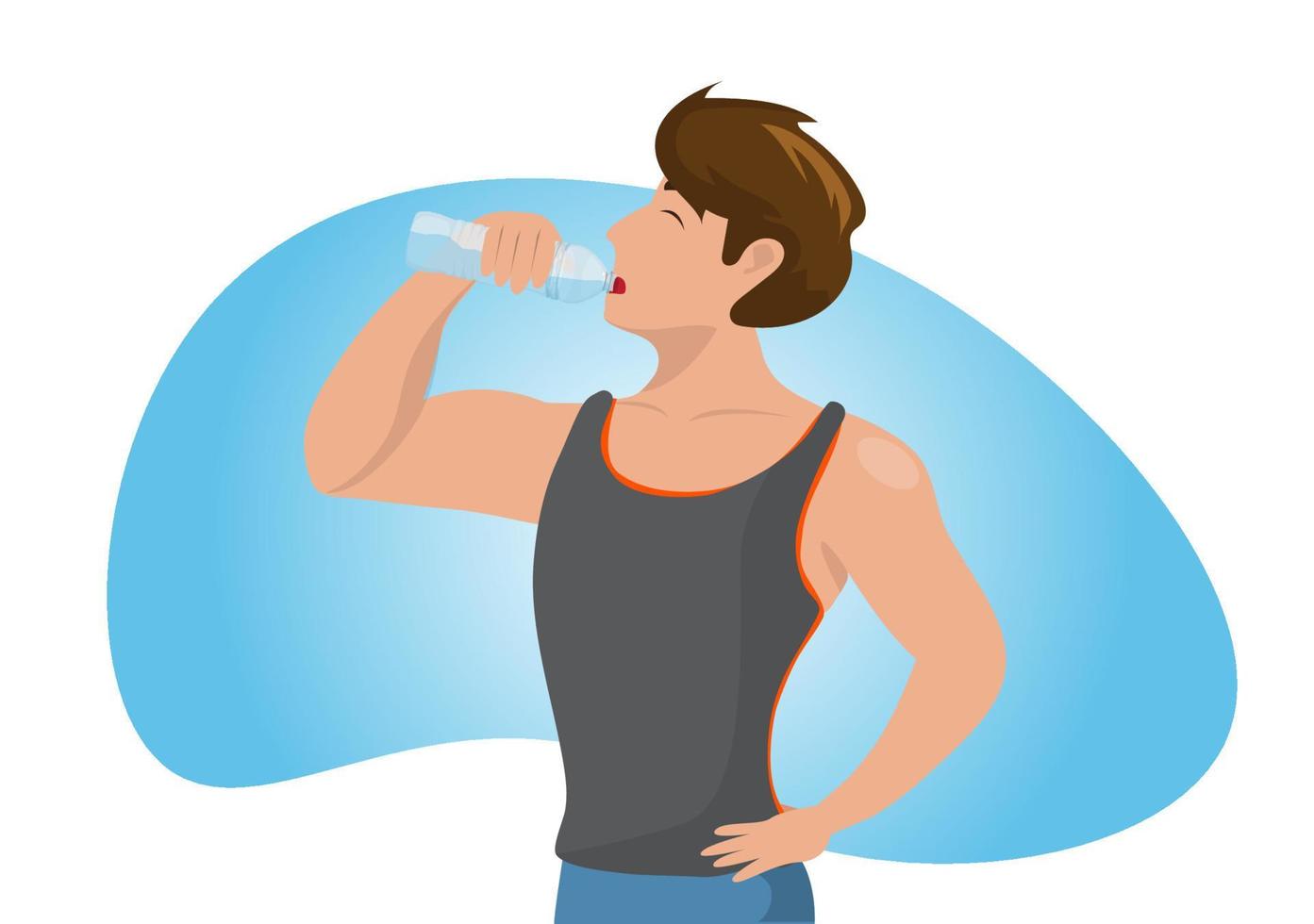 en man dricker rent vatten för att återfukta sin kropp som har tappat svett från träning. hälsosam livsstil. platt design vektorillustration vektor