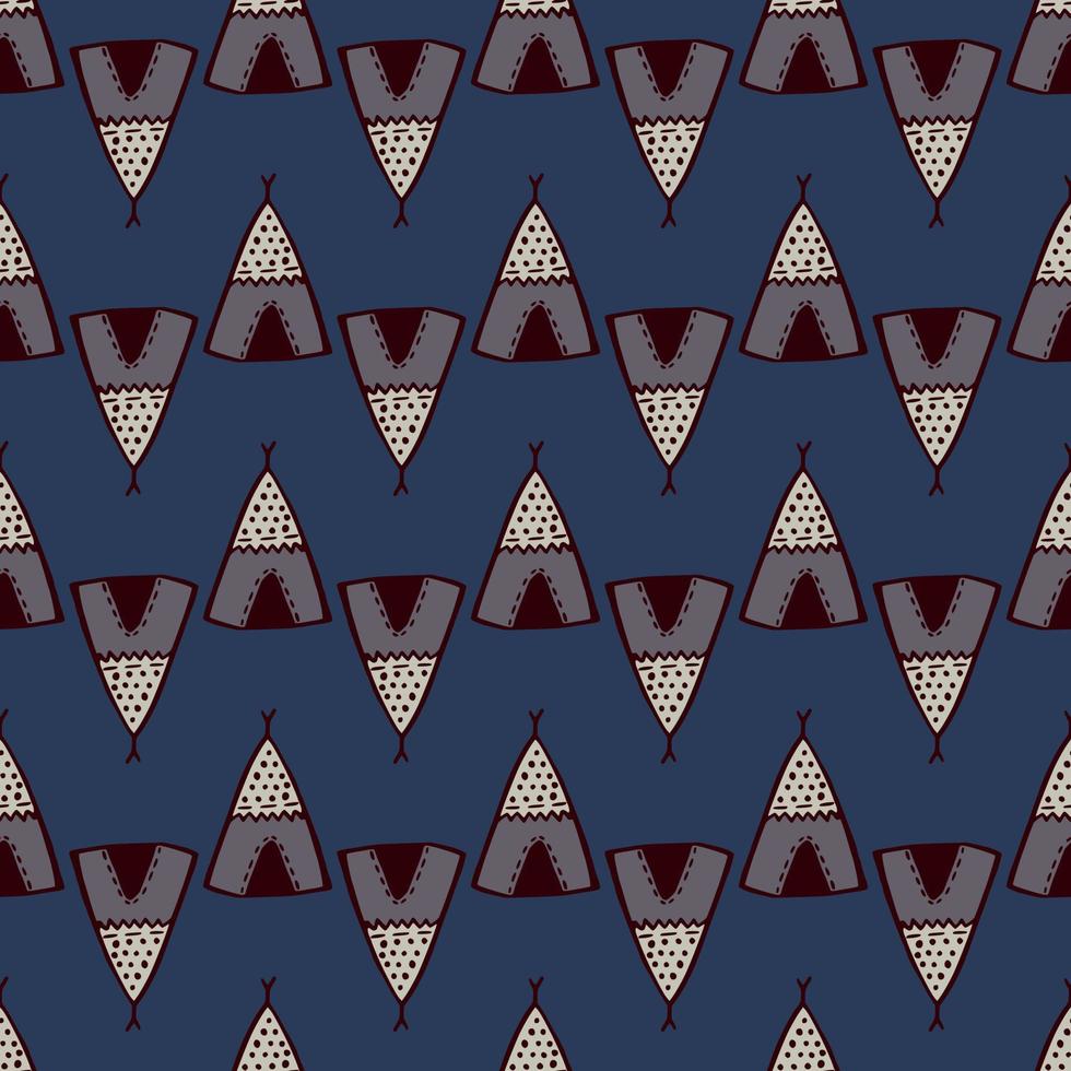 geometrisches Tipi Musterdesign auf blauem Hintergrund. Gekritzel im nativen Stil. Stammes-Endlos-Tapete. vektor