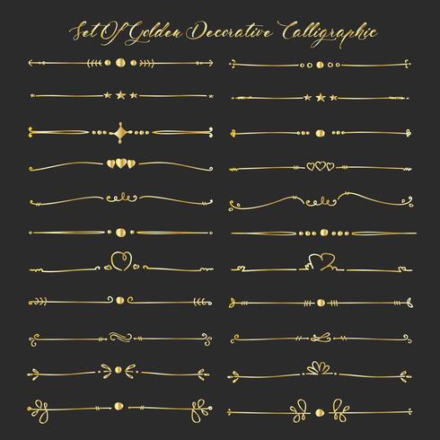 Satz goldene dekorative kalligraphische Elemente für Dekoration. Handgemachte Vektor-Illustration. vektor