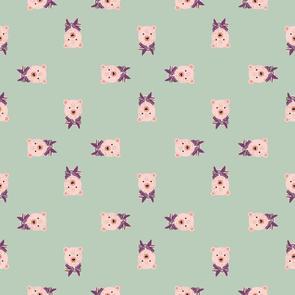 geometriska sömlösa mönster med enkla söta rosa björnar tryck. pastellblå bakgrund. kreativ design. vektor