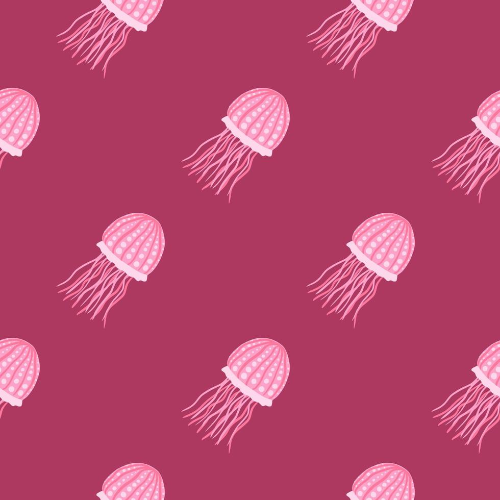 rosa und weiß gefärbte meeresquallen nahtloses muster. dunkelrosa Hintergrund. Marine einfache Kunstwerke. vektor