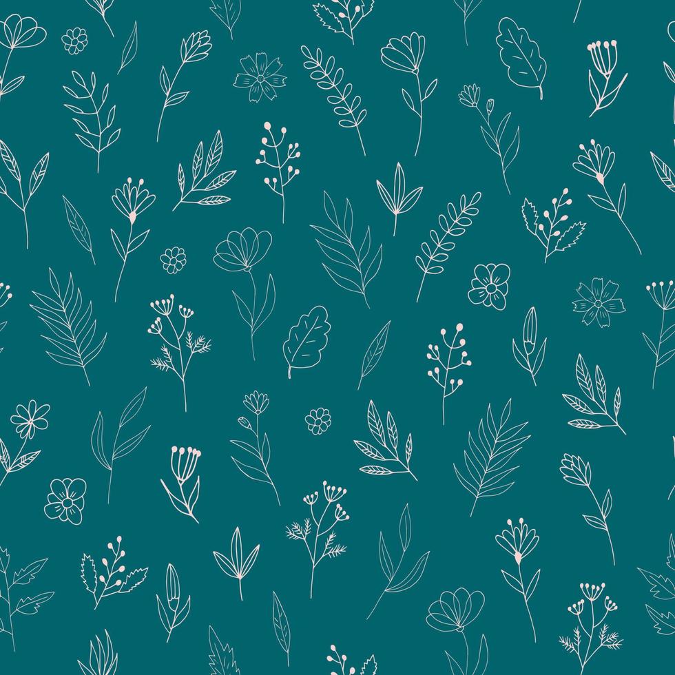 Blumen Musterdesign Hand gezeichnet Doodle. , Minimalismus, Skandinavisch, Monochrom, Trendfarben 2022. Einfache abstrakte Pflanzen. Tapeten, Packpapier, Textilien, Hintergrund. vektor