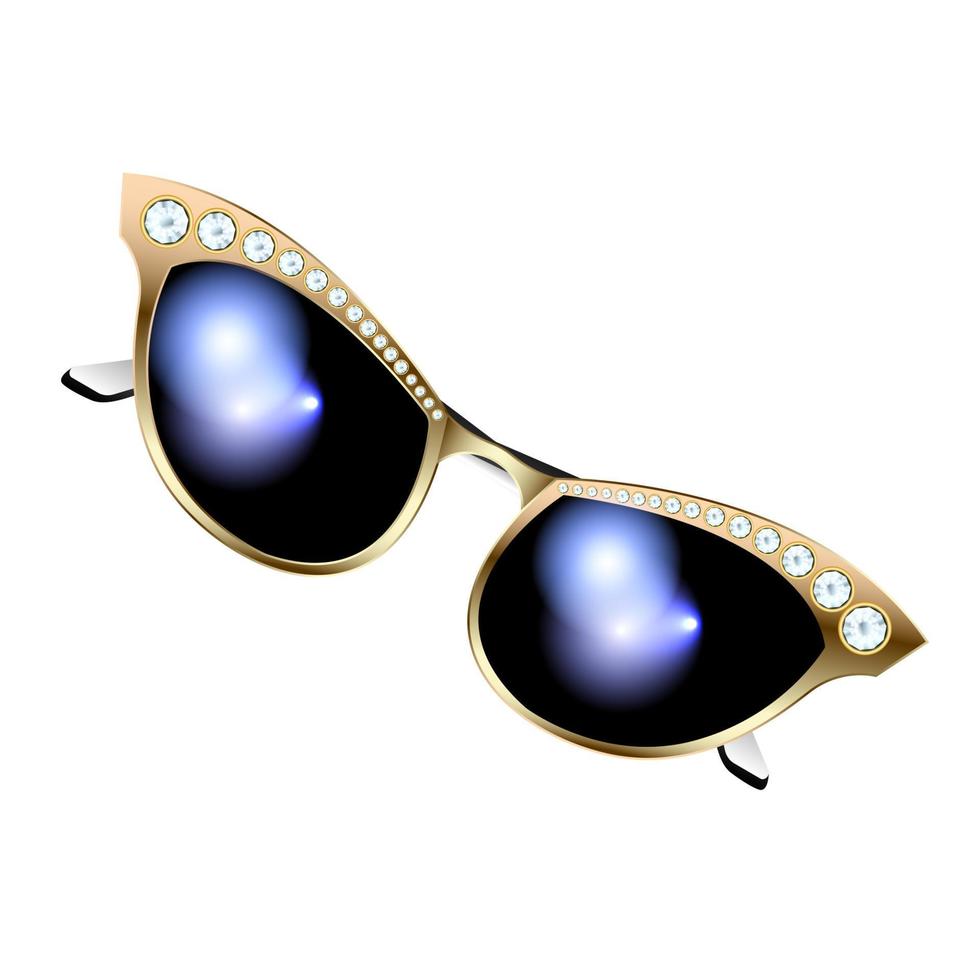 schwarze sonnenbrille mit brillanten edelsteinen realistischer isolierter weißer hintergrund vektor